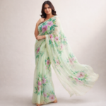 Pushpanjali – Hand-Printed Pure Organza Saree - Image 4