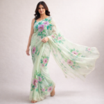 Pushpanjali – Hand-Printed Pure Organza Saree