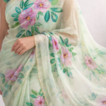 Pushpanjali – Hand-Printed Pure Organza Saree - Image 3