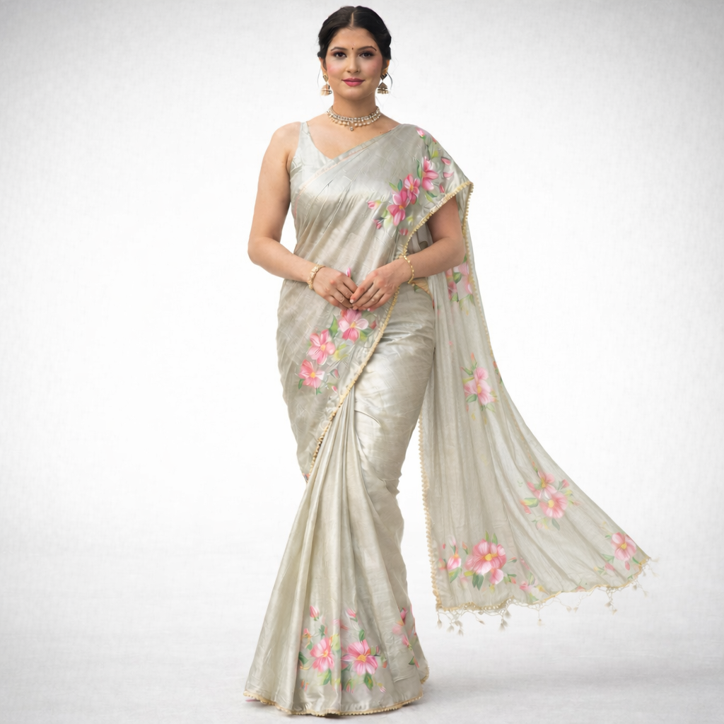 ChatGPT-Image-Feb-7-2026-06_19_28-AM-1.png Vrinda Bloom – Hand-Painted Pure Tissue Silk Saree - Image 1