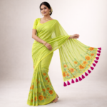Manjari – Hand-Printed Malmal Cotton Saree - Image 3