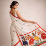 Nritya Saura – Hand-Painted Mulmul Cotton Saree - Image 3