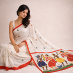 Nritya Saura – Hand-Painted Mulmul Cotton Saree - Image 4