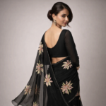 Noir Petal – Floral Chiffon Saree - Image 3