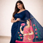 Nayantara – Hand-Painted Georgette Saree (Kishangarh Art) - Image 3