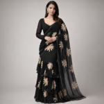 Noir Petal – Floral Chinon Saree