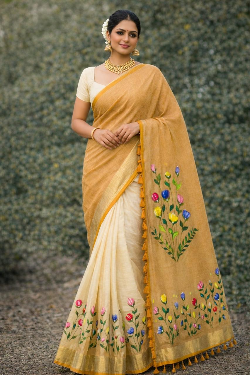 WhatsApp Image 2026-08-04 at 1.27.38 PM Half n Half Handpainted Saree - Image 1