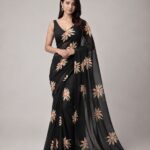 Noir Petal – Floral Chiffon Saree